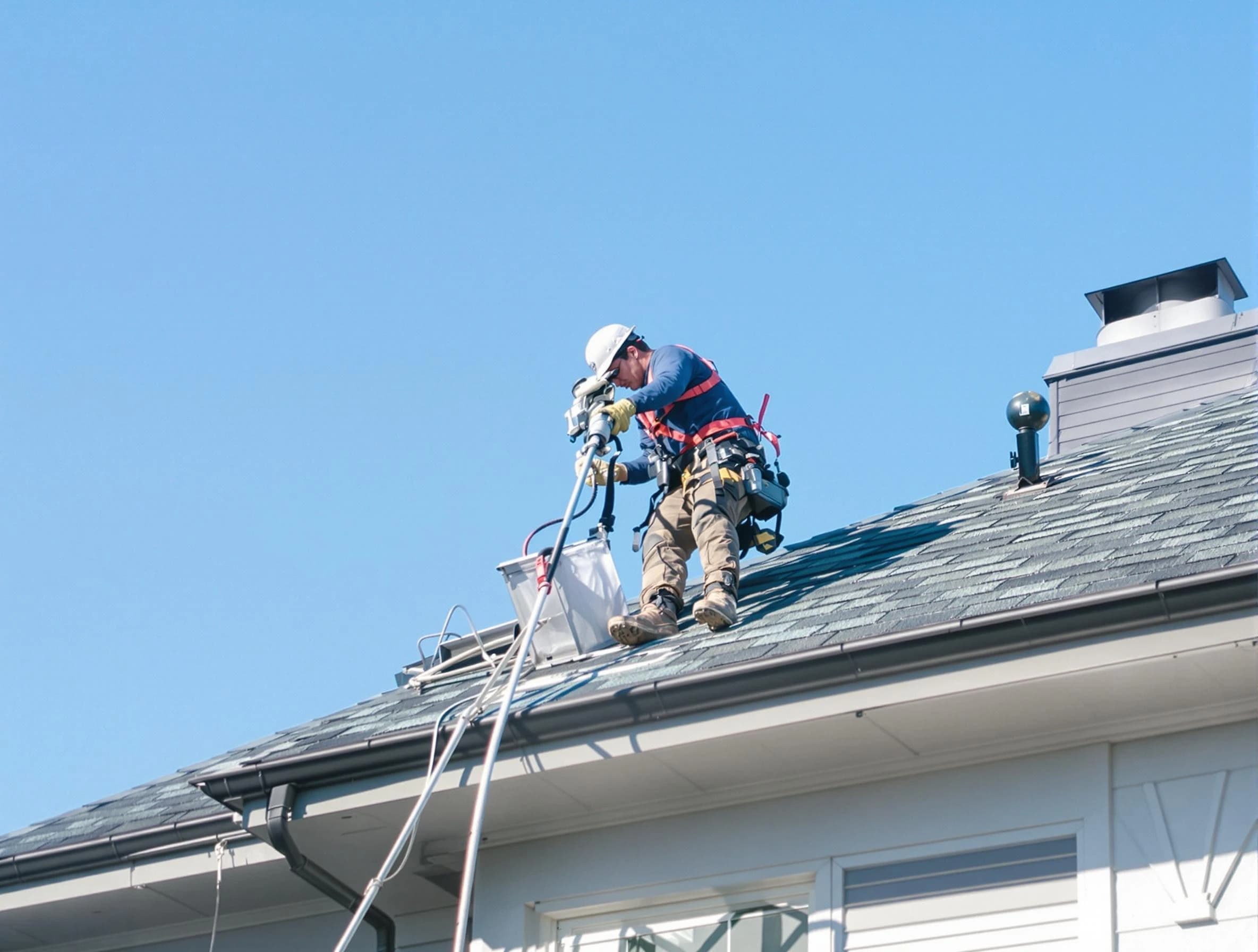 Citrus Park Dryer Vent Cleaning certified technician cleaning a roof-mounted dryer vent system in Citrus Park