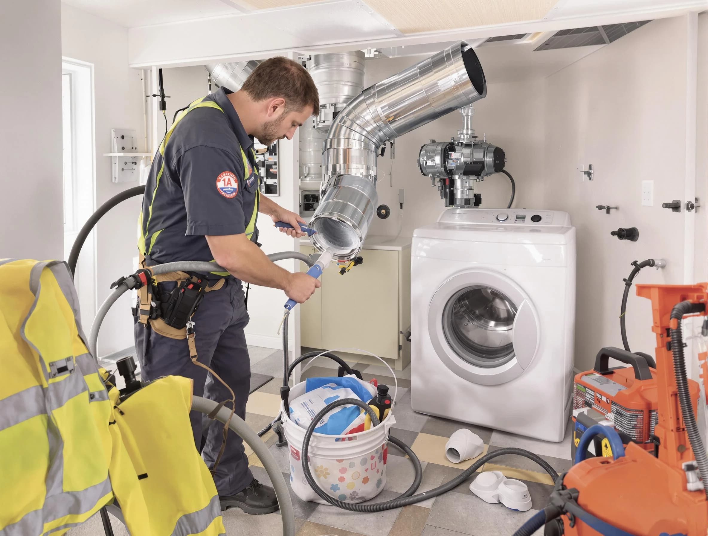 Citrus Park Dryer Vent Cleaning technician using specialized equipment to clear severe dryer vent blockage in Citrus Park