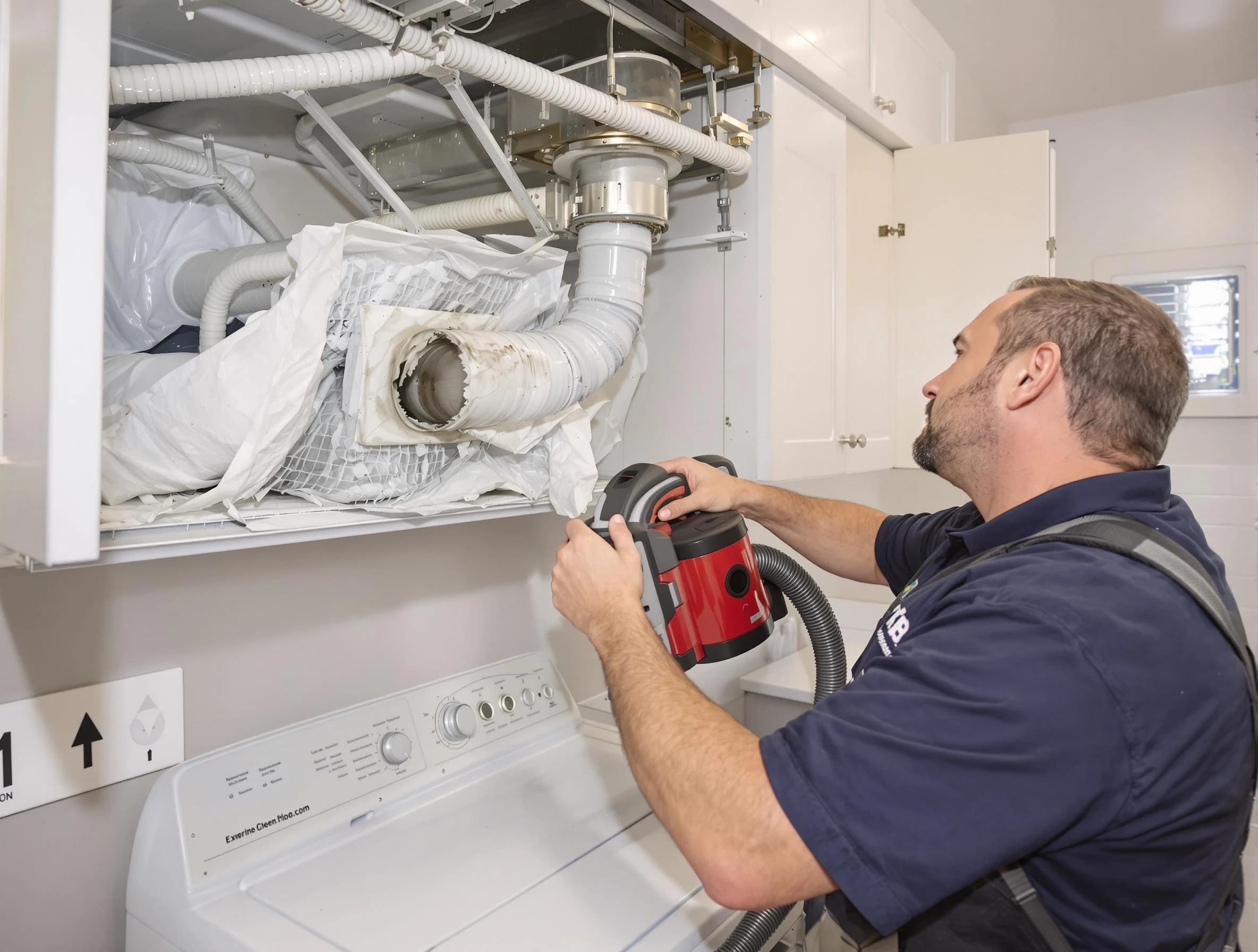 Citrus Park Dryer Vent Cleaning technician performing professional exhaust vent cleaning at a residential property in Citrus Park