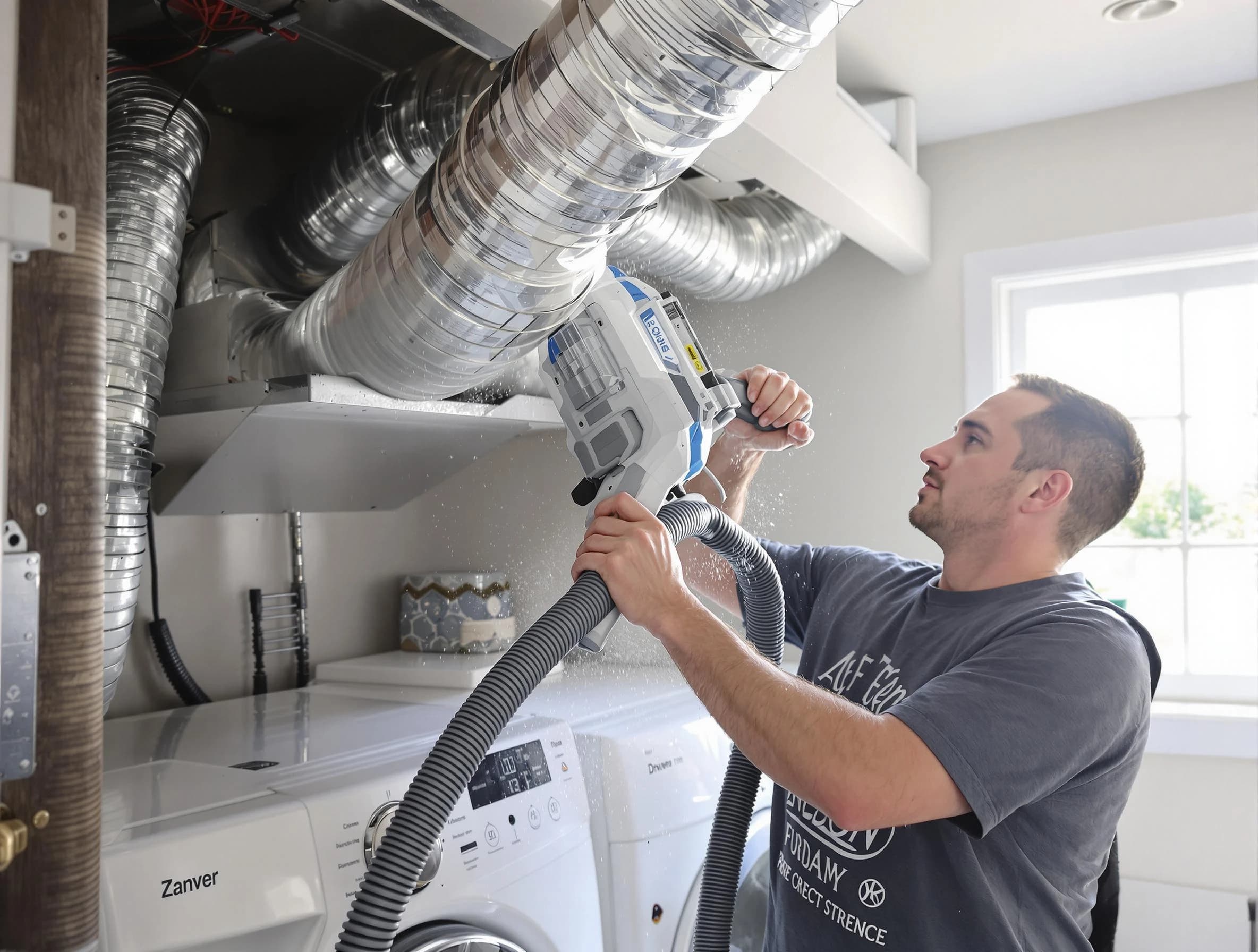 Citrus Park Dryer Vent Cleaning specialist cleaning deep within a dryer vent duct system in Citrus Park