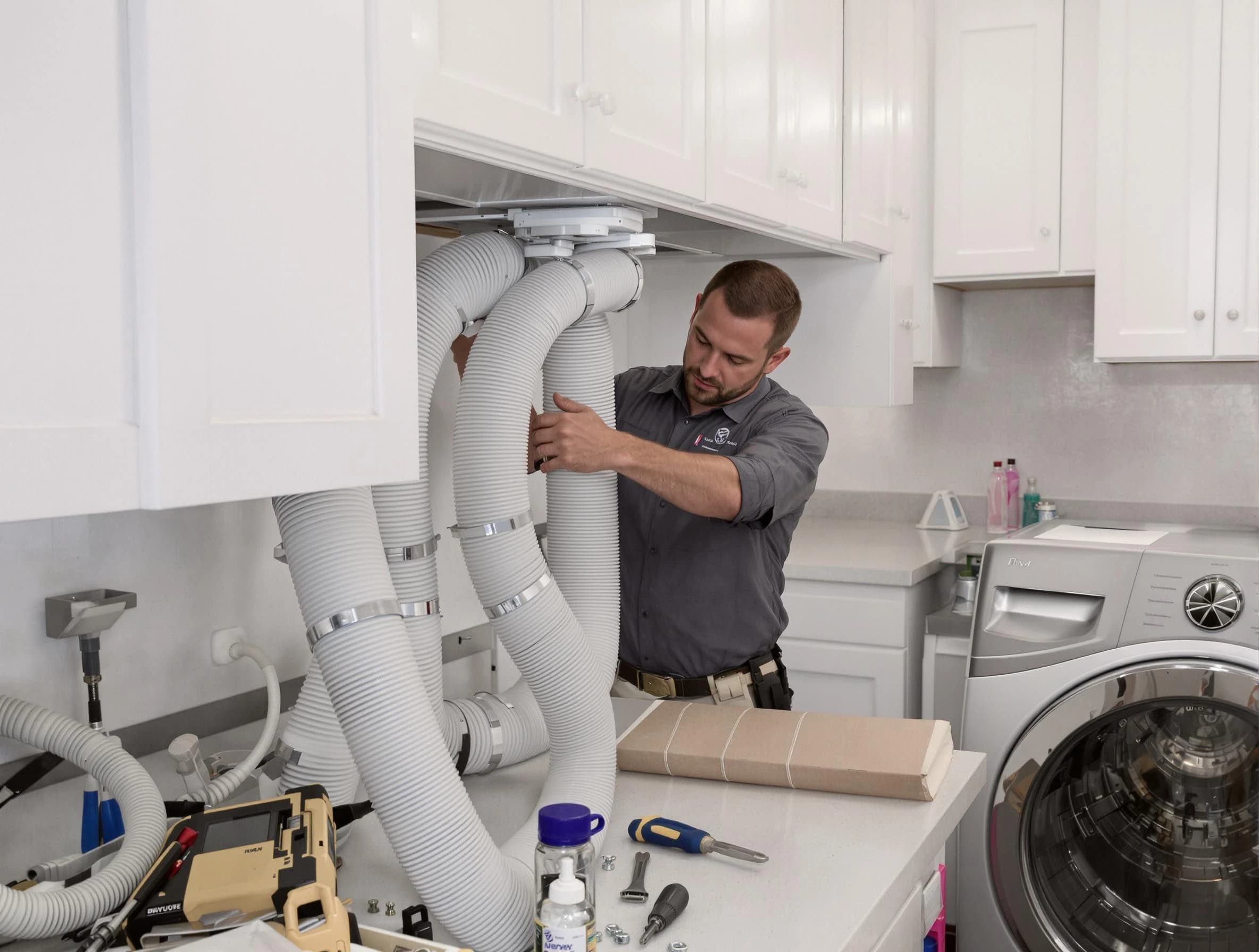Citrus Park Dryer Vent Cleaning technician installing a new professional-grade dryer vent hose in Citrus Park