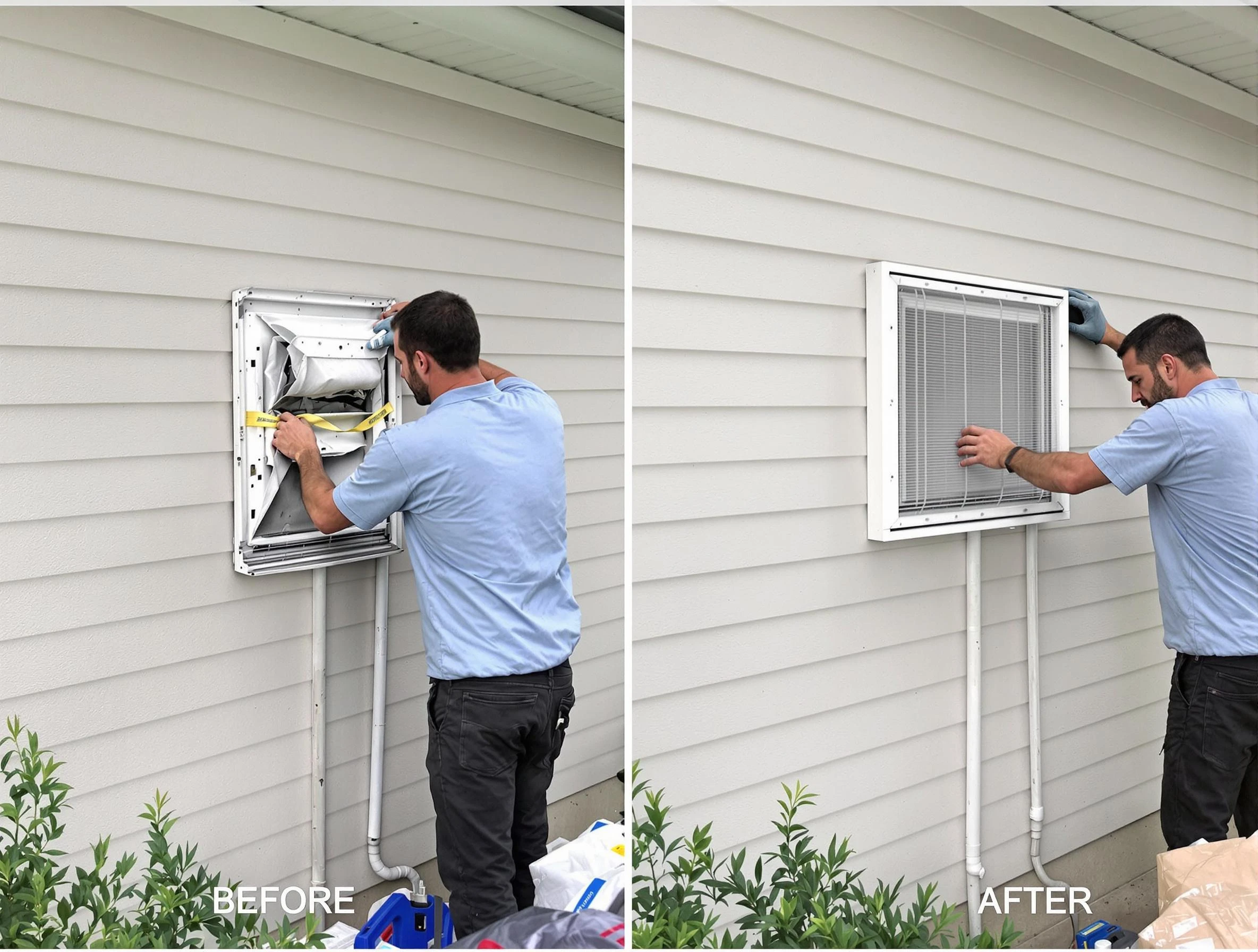 Citrus Park Dryer Vent Cleaning technician installing high-quality dryer vent cover at a residential property in Citrus Park